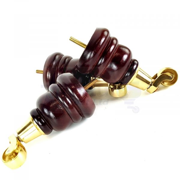 4 WOODEN FURNITURE LEGS M10 REPLACEMENT FEET WITH CASTORS 155mm HIGH MAHOGANY - Image 3