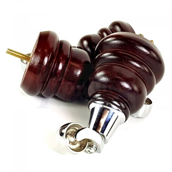 4 WOODEN FURNITURE LEGS M10 REPLACEMENT FEET WITH CASTORS 155mm HIGH MAHOGANY - Image 4