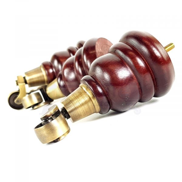 4 WOODEN FURNITURE LEGS M10 REPLACEMENT FEET WITH CASTORS 155mm HIGH MAHOGANY - Image 5