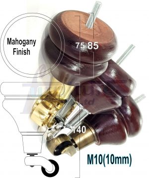 4 WOODEN FURNITURE LEGS M10 REPLACEMENT FEET WITH MULTIPLE CASTORS 140mm HIGH