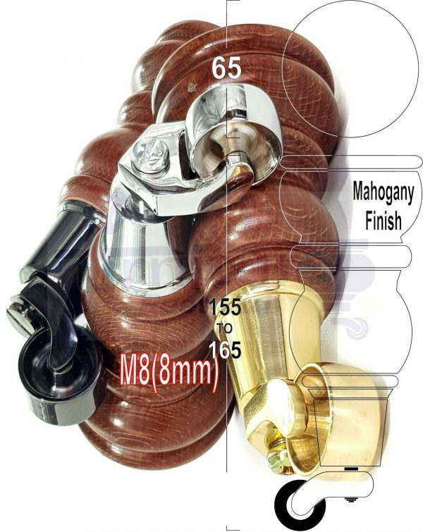 4 WOODEN FURNITURE LEGS M8 REPLACEMENT FEET WITH MULTIPLE CASTORS 165mm HIGH