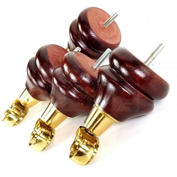 4 Wood Mahogany Brass Castor Furniture Chair Legs M8 Sofa Settee Feet 140mm High - Image 4