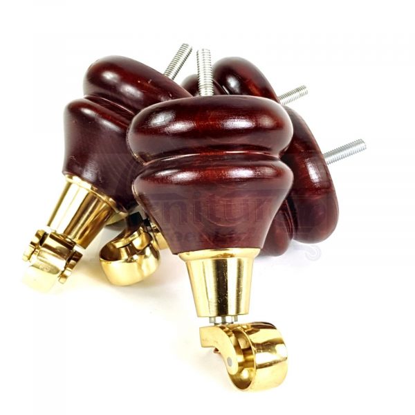 4 Wood Mahogany Brass Castor Furniture Chair Legs M8 Sofa Settee Feet 140mm High - Image 9