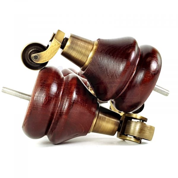 4 Wood Mahogany Brass Castor Furniture Chair Legs M8 Sofa Settee Feet 140mm High - Image 8