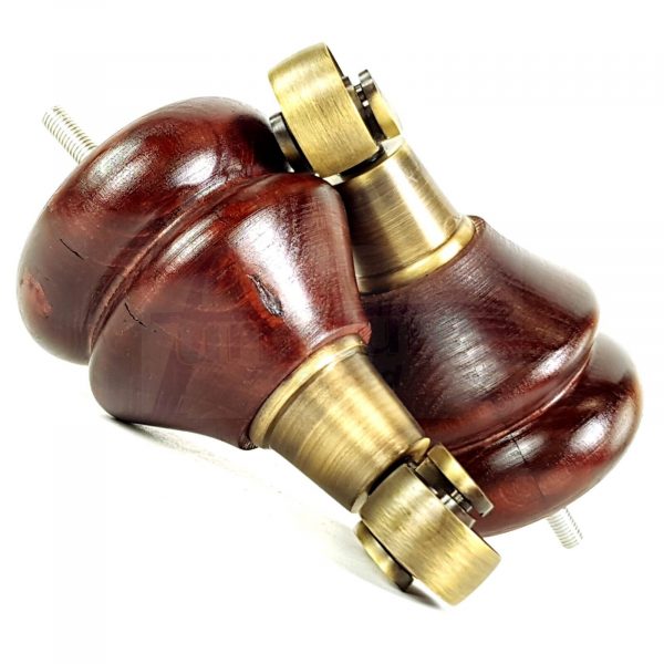 4 Wood Mahogany Brass Castor Furniture Chair Legs M8 Sofa Settee Feet 140mm High - Image 9