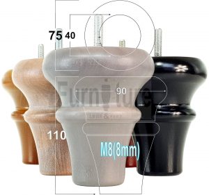 4 Wood Turned Bun Feet Furniture Legs M8 110mm High Multiple Colours Sofa Chairs