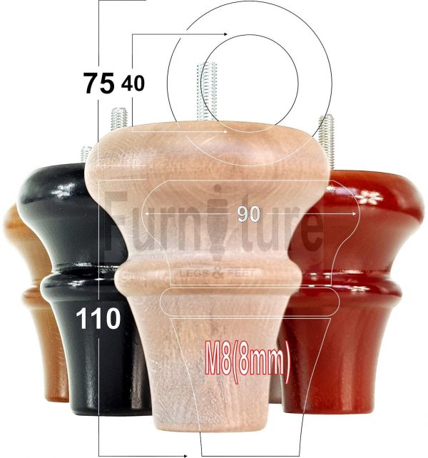 4 Wood Turned Bun Feet Furniture Legs M8 110mm High Multiple Colours Sofa Chairs - Image 2