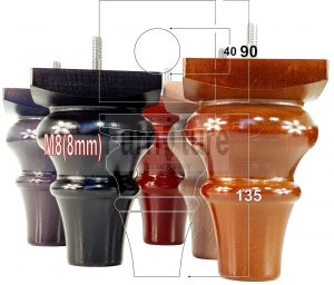 4 Wood Turned Bun Feet Furniture Legs M8 135mm High Multiple Colours Sofa Chairs