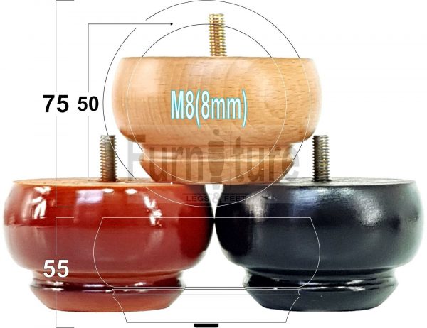4 Wood Turned Bun Feet Furniture Legs M8 Multiple Colours 55mm High Sofa Chairs - Image 7