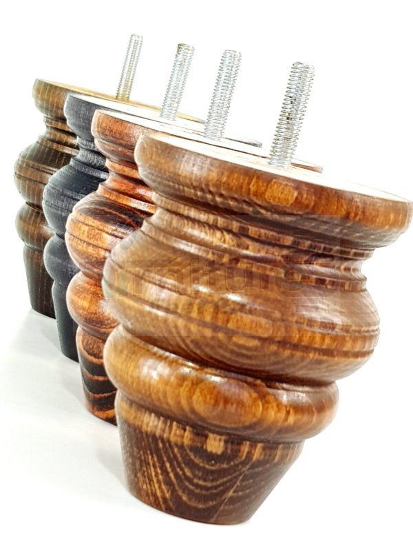 4 Wood Turned Bun Furniture Legs M8 Replacement Chair Sofa Bed Feet 110mm High - Image 8