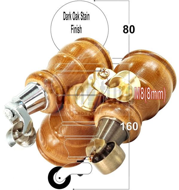 4 Wooden Furniture Sofa Legs M8 Castor Replacment Chair Settee Feet 160mm High - Image 3