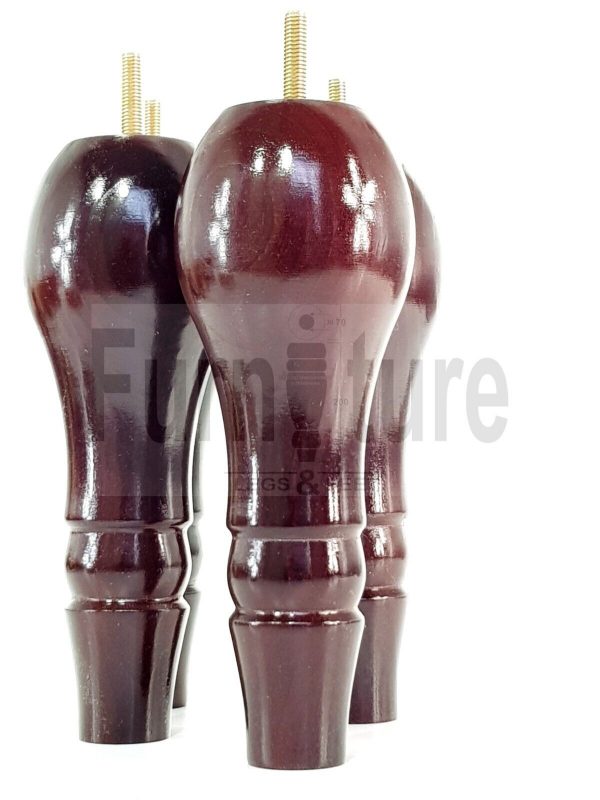4 x Wooden Feet Replacment Furniture Turned Legs 200mm High M8 Mahogany Chairs - Image 3