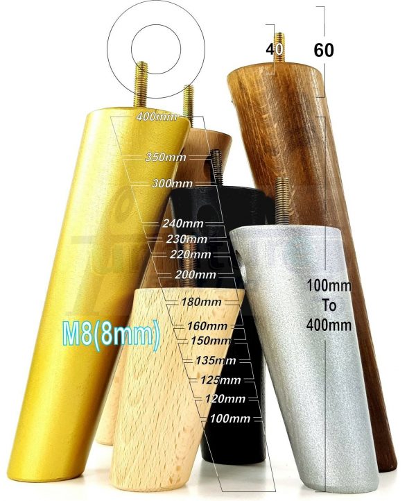 4x ANGLED WOODEN SETTEE LEGS 125mm High SOFA FURNITURE REPLACEMENT FEET M8(8mm) - Image 9