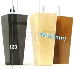 4x BLOCK WOODEN SOFA LEGS 120mm High CHAIR REPLACEMENT FURNITURE FEET M8(8mm)