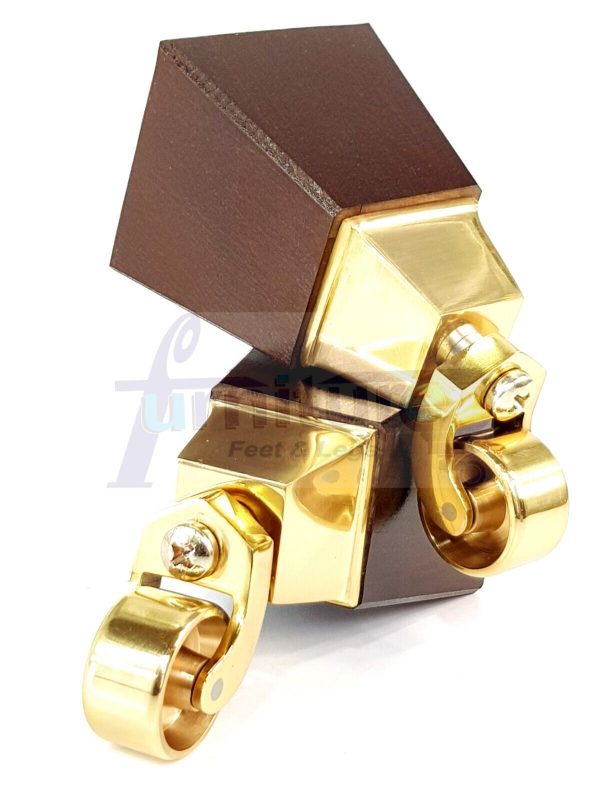 4x Block Wood With Brass Castor Furniture Chair Settee Legs M8 Sofa Feet 150mm - Image 3