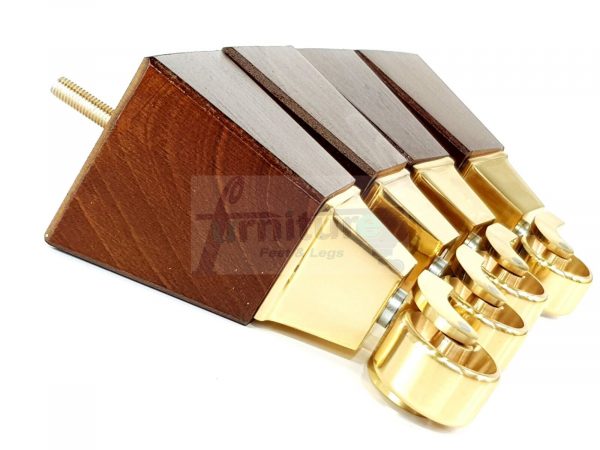 4x Block Wood With Brass Castor Furniture Chair Settee Legs M8 Sofa Feet 150mm - Image 8