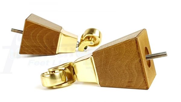 4x Block Wood With Brass Castor Furniture Chair Settee Legs M8 Sofa Feet 150mm - Image 4