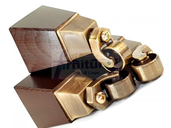 4x Block Wood With Brass Castor Furniture Chair Settee Legs M8 Sofa Feet 150mm - Image 11