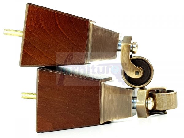 4x Block Wood With Brass Castor Furniture Chair Settee Legs M8 Sofa Feet 150mm - Image 5