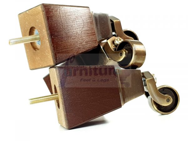 4x Block Wood With Brass Castor Furniture Chair Settee Legs M8 Sofa Feet 150mm - Image 7