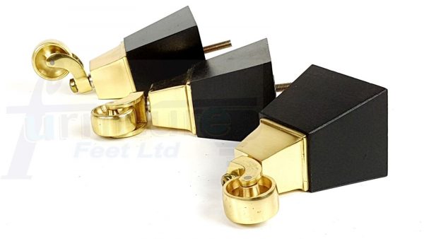 4x Block Wood With Brass Castor Furniture Chair Settee Legs M8 Sofa Feet 150mm - Image 8