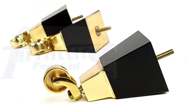 4x Block Wood With Brass Castor Furniture Chair Settee Legs M8 Sofa Feet 150mm - Image 9