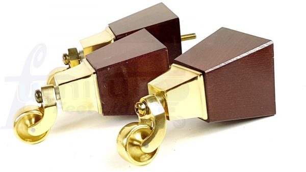 4x Block Wood With Brass Castor Furniture Chair Settee Legs M8 Sofa Feet 150mm - Image 9