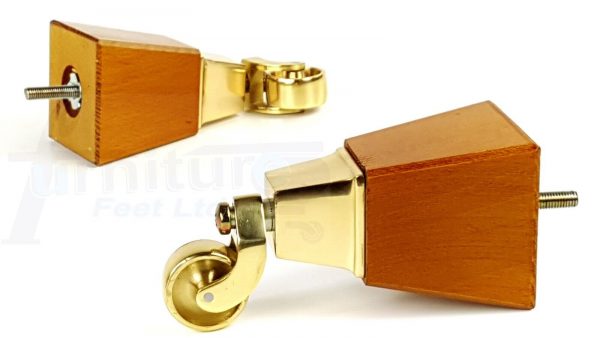 4x Block Wood With Brass Castor Furniture Chair Settee Legs M8 Sofa Feet 150mm - Image 4