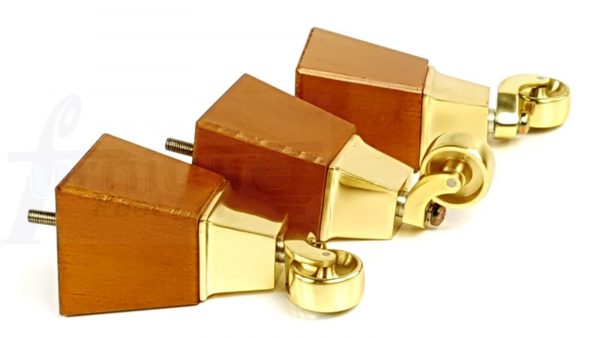 4x Block Wood With Brass Castor Furniture Chair Settee Legs M8 Sofa Feet 150mm - Image 5