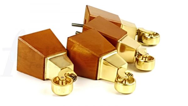 4x Block Wood With Brass Castor Furniture Chair Settee Legs M8 Sofa Feet 150mm - Image 6