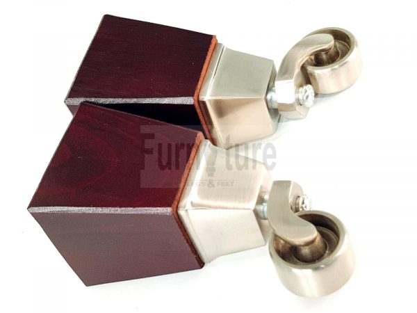 4x Block Wood With Chrome Castor Furniture Chair Settee Legs M8 Sofa Feet 150mm - Image 3