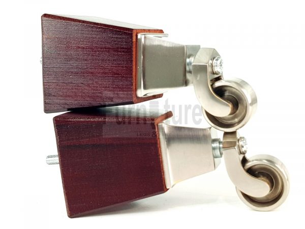 4x Block Wood With Chrome Castor Furniture Chair Settee Legs M8 Sofa Feet 150mm - Image 5