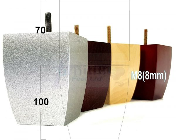 4x CHAIR REPLACEMENT BLOCK WOODEN SETTEE LEGS 100mm High FURNITURE FEET M8(8mm)
