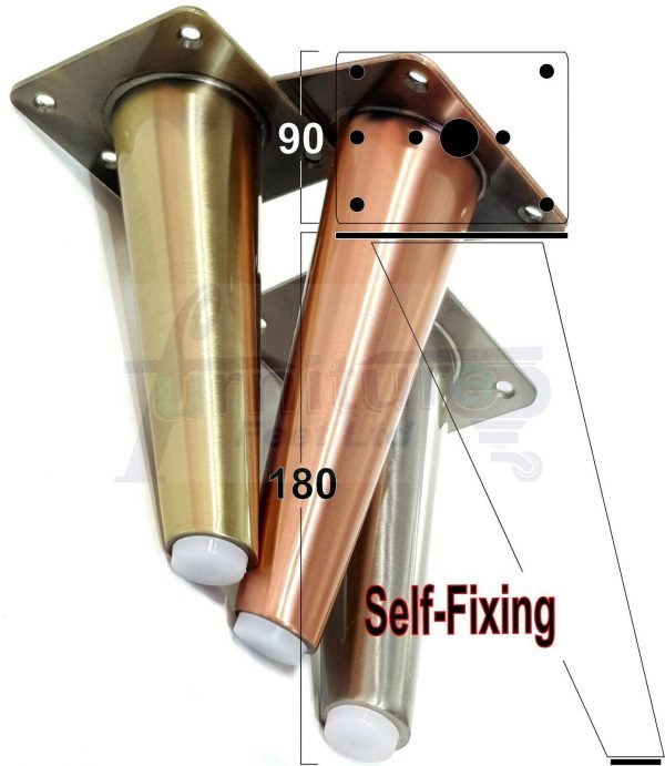 4x METAL FURNITURE LEGS 180mm HIGH SELF-FIXING FEET FOR SOFA CHAIR CABINETS BED