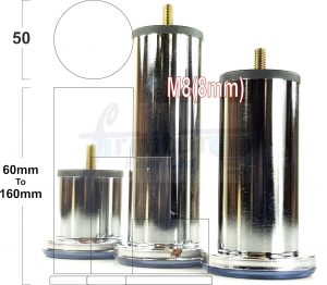 4x METAL FURNITURE LEGS 60 - 160mm HIGH M8 (8mm) FEET SOFA CHAIR CABINETS BED