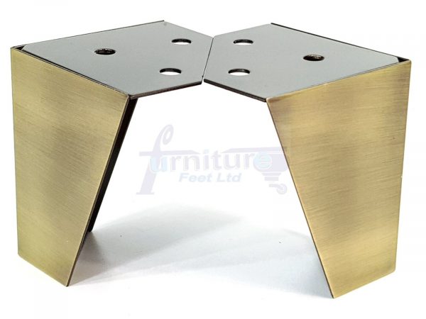 4x METAL FURNITURE LEGS 90mm HIGH SELF FIXING FEET CHAIR CABINETS BRUSHED BRASS - Image 2
