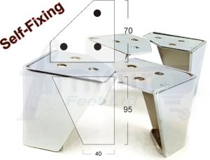 4x METAL FURNITURE LEGS 90mm HIGH SELF-FIXING FEET FOR SOFA CHAIR CABINETS BEDS