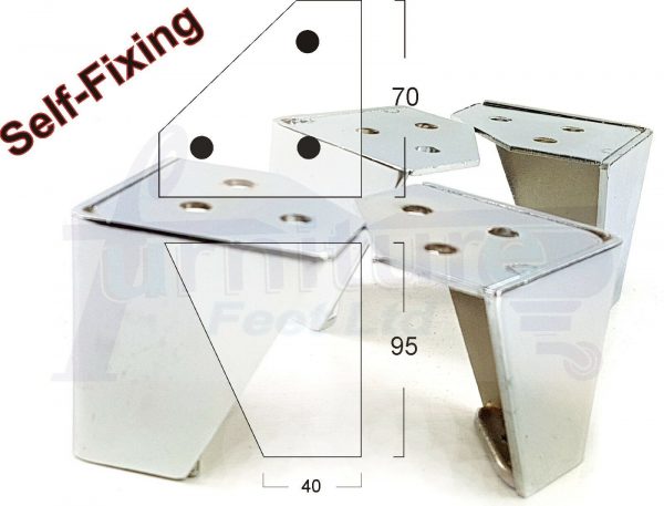 4x METAL FURNITURE LEGS 90mm HIGH SELF-FIXING FEET FOR SOFA CHAIR CABINETS BEDS