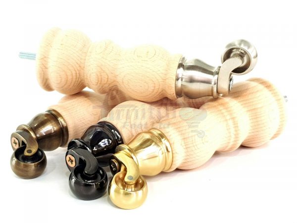 4x RAW WOODEN FURNITURE SOFA LEGS M8 REPLACEMENT FEET WITH CASTORS 215mm HIGH - Image 11