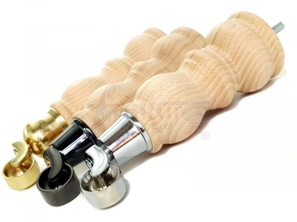4x RAW WOODEN FURNITURE SOFA LEGS M8 REPLACEMENT FEET WITH CASTORS 215mm HIGH - Image 7