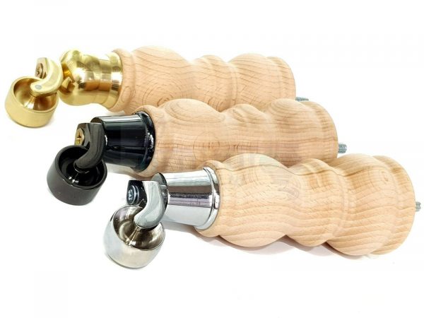 4x RAW WOODEN FURNITURE SOFA LEGS M8 REPLACEMENT FEET WITH CASTORS 215mm HIGH - Image 8