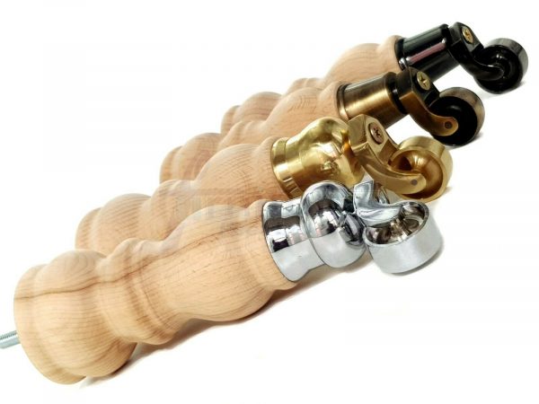 4x RAW WOODEN FURNITURE SOFA LEGS M8 REPLACEMENT FEET WITH CASTORS 215mm HIGH - Image 9