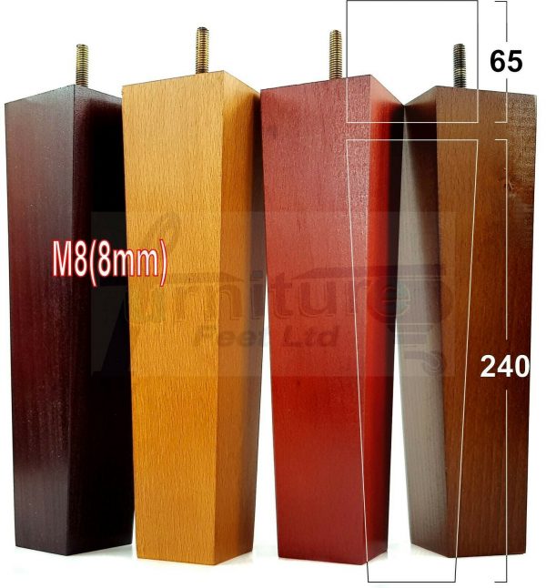 4x REPLACEMENT BLOCK WOOD FURNITURE SOFA LEGS M8(8mm) CHAIR FEET 240mm HIGH