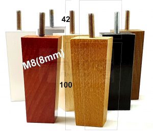 4x REPLACEMENT BLOCK WOOD SETTEE LEGS 100mm High SOFA FURNITURE FEET M8(8mm)