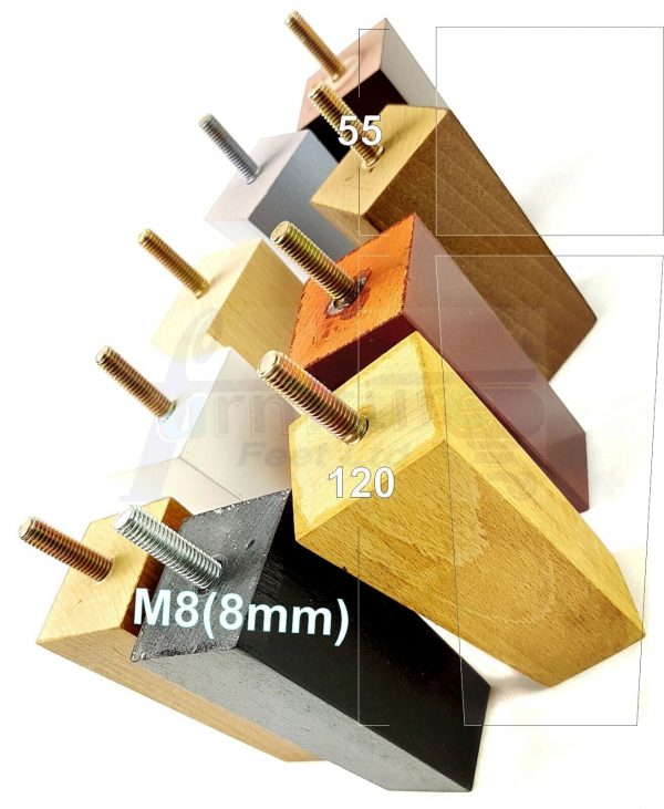 4x REPLACEMENT BLOCK WOOD SETTEE LEGS 120mm High SOFA FURNITURE FEET M8(8mm)