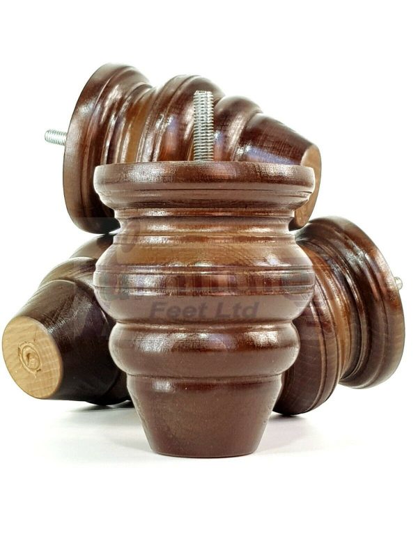 4x Replacment Solid Wood Turned Leg Bun Feet 110mm High Antique Brown M8 - Image 4
