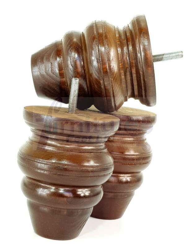 4x Replacment Solid Wood Turned Leg Bun Feet 110mm High Antique Brown M8 - Image 8