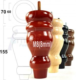 4x REPLACEMENT WOOD FURNITURE SOFA LEGS M8(8mm) CHAIR - SETTEE FEET 155mm HIGH