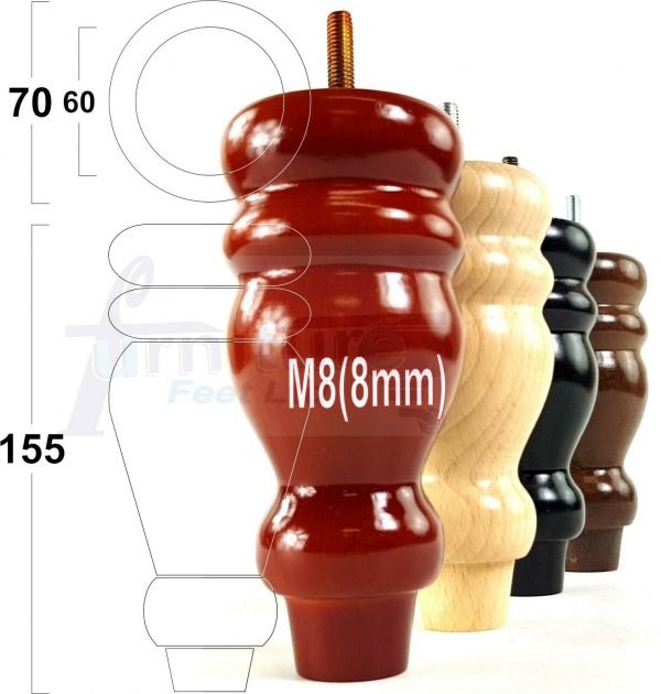 4x REPLACEMENT WOOD FURNITURE SOFA LEGS M8(8mm) CHAIR - SETTEE FEET 155mm HIGH