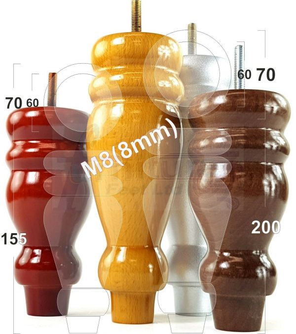 4x REPLACEMENT WOOD FURNITURE SOFA LEGS M8(8mm) CHAIR - SETTEE FEET 155mm HIGH - Image 11
